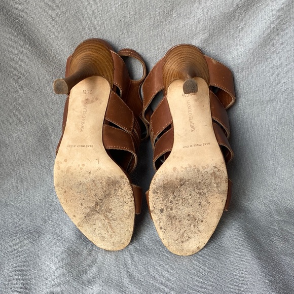 Manolo Blahnik Leather Strappy Sandals Brown 4" Heels Shoes size 36 1/2 - Picture 3 of 9